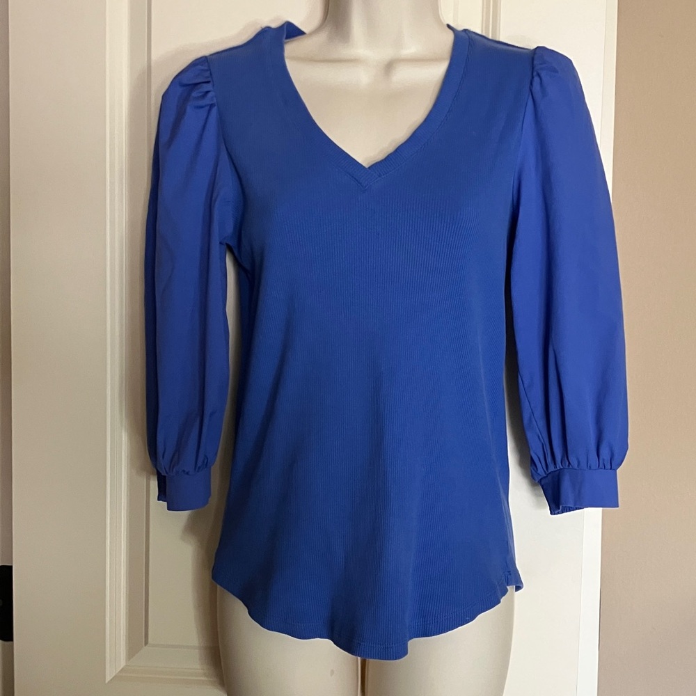 Chico's Deep Blue Ribbed Knit Top